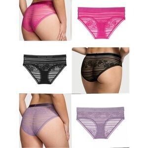 NWT 3 pack Victoria's Secret panties bundle lace hiphugger black pink purple L